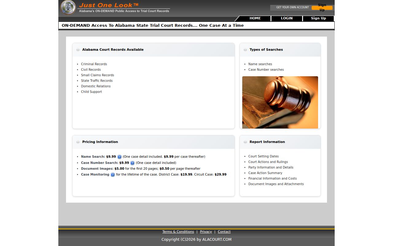 Talladega County criminal court case search in Just One Look