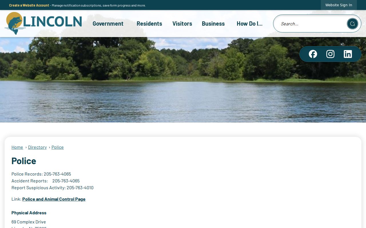 Lincoln criminal history source showing the police department directory