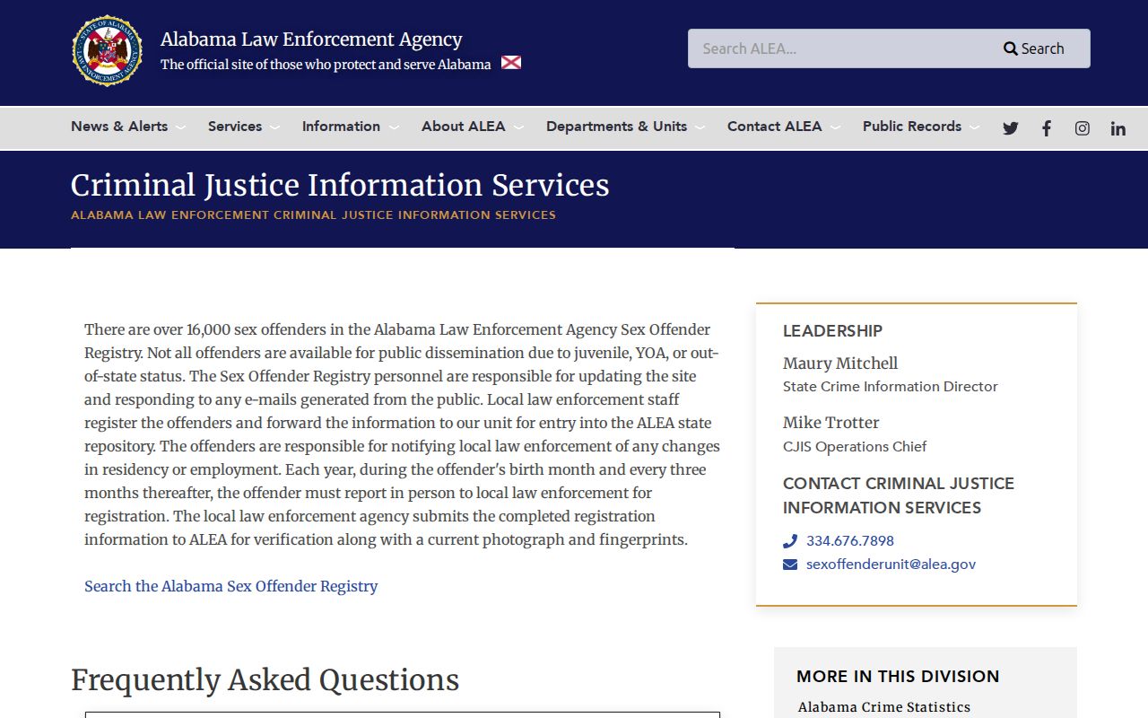 Talladega County sex offender check on ALEA registry guidance