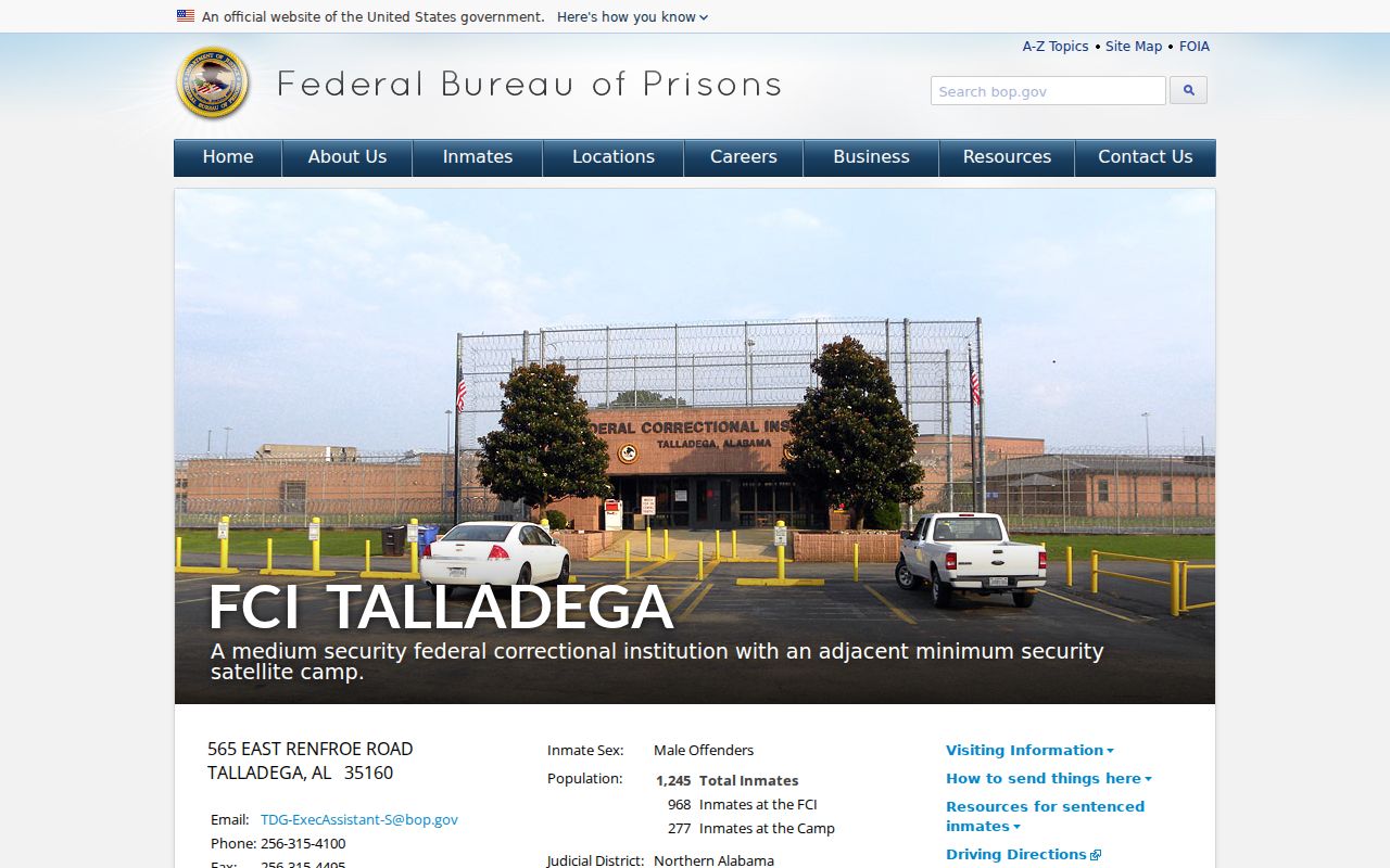Talladega criminal history and the separate FCI Talladega federal record layer